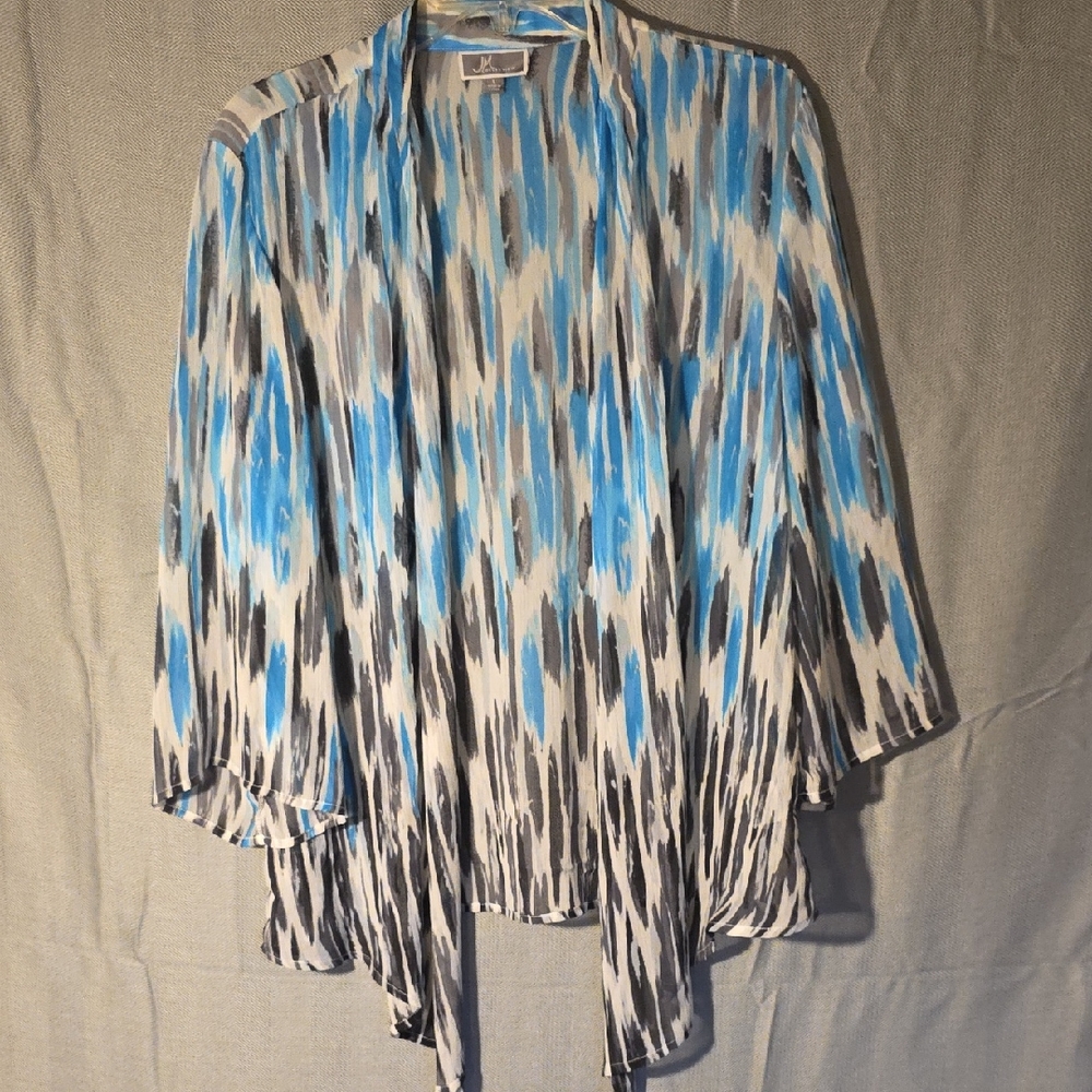 JM Collection Blue and Gray Abstract Cardigan